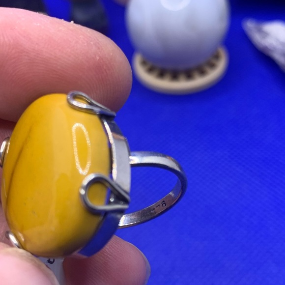 Bright Yellow Mookaite Ring, .925 Sterling Silver Overlay, Size 6.75 - Picture 10 of 13